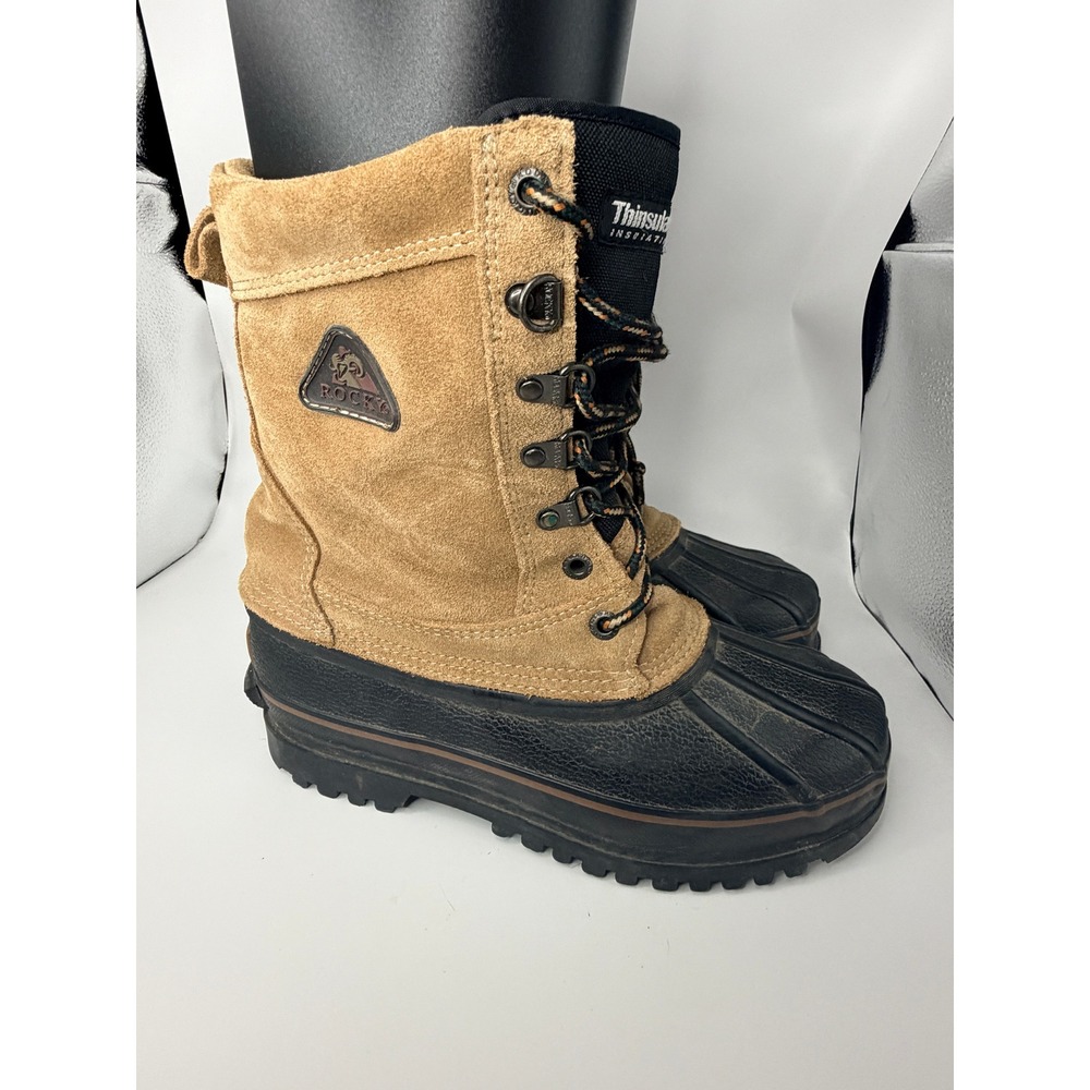 Rocky Mens Thinsulate Insulation Tan Suede Black Rubber‎ Duck Snow Boots Size 8